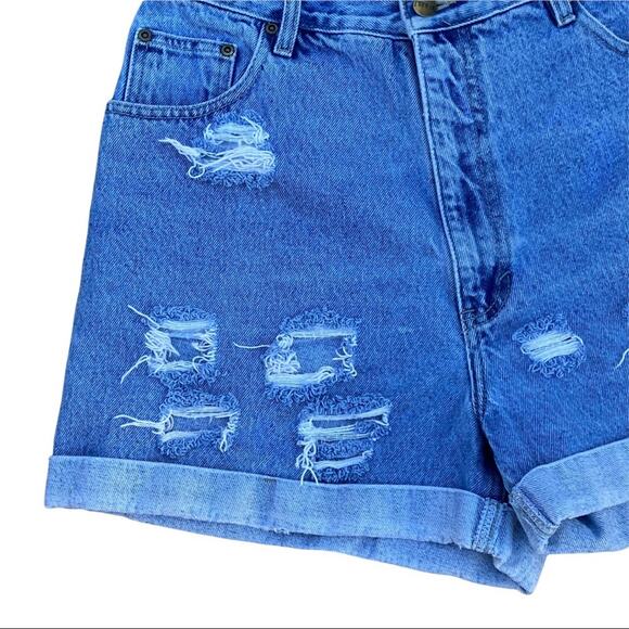 Vintage Y2K B.E. Blues High Rise Distressed Cuffed Hem Mom Jean Short Size 13/14 - Picture 2 of 6